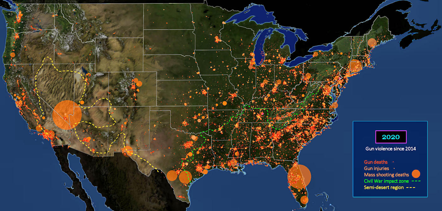 Gun violence and mass shootings, 2020 map